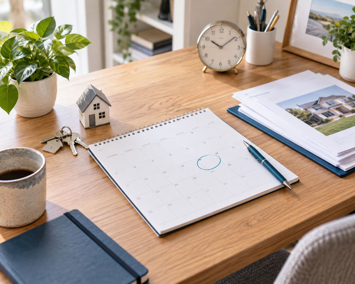 Real estate transaction calendar with a deadline marked
